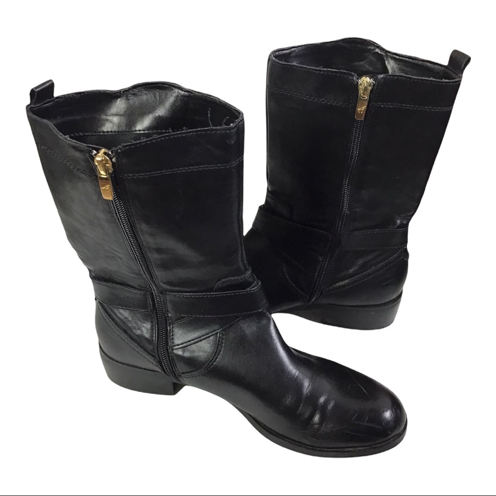 Marc Fisher Dolca Black Leather Decorative Zip & Buckle Moto Boots Size 8 1/2 - Picture 7 of 12